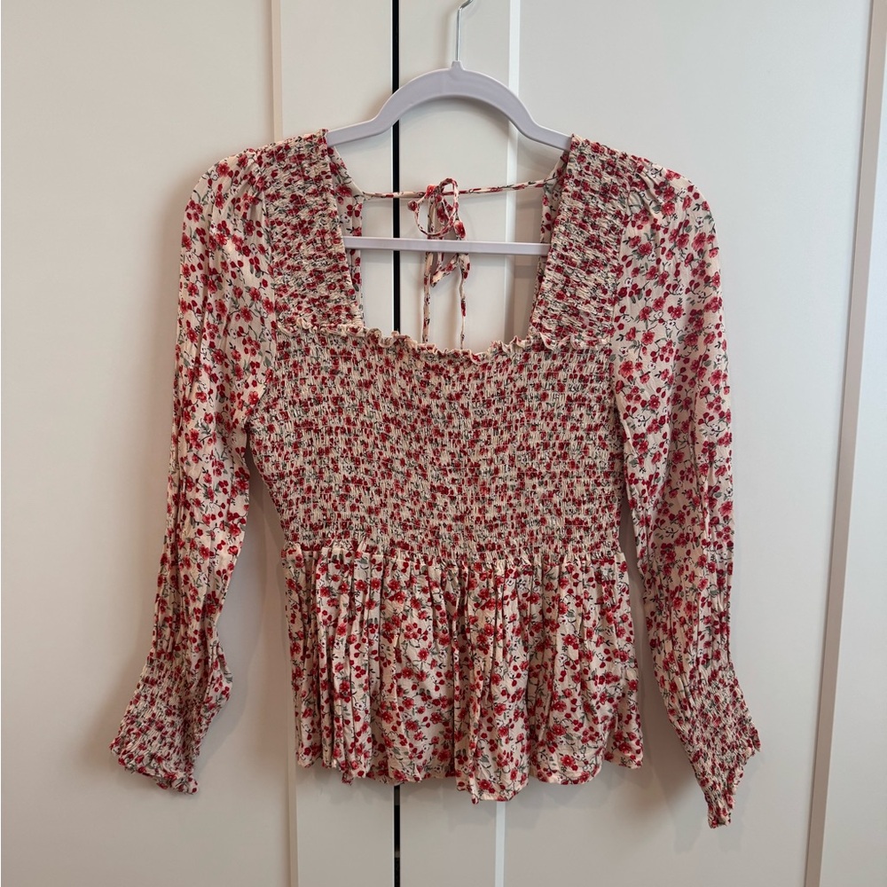 Pink Lily Floral Smocked Peplum Top